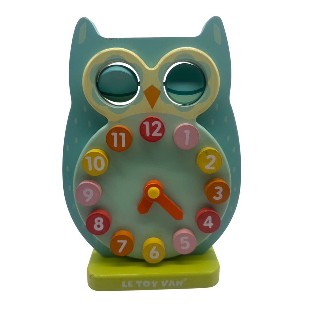 Le Toy Van Wooden Owl Clock Educational Toy PL010 Blue Green Multi Color 8"